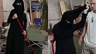 TOUR OF BOOTY - Muslim Woman Sweeping Floor Gets Noticed By Horny American Soldier