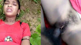 Indian girl in red traditional dress has outdoor sex with her partner
