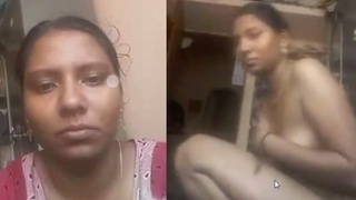 A married Tamil woman pleases her husband through fringeing during a video call