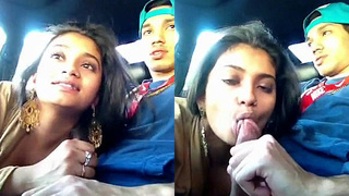 Desi girl gives her boyfriend a blowjob in the car during lunchtime