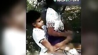 Small titty Tamil schoolgirl enjoys bouncing on cock outdoors in the jungle