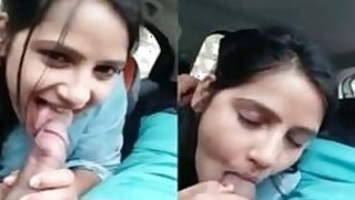 Desi's shy girlfriend sucks cock in MMS car