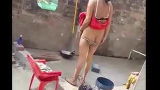 Indian village girl after urination