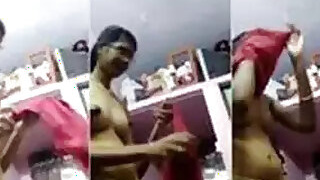 Slender South Indian girl changes clothes on a video call