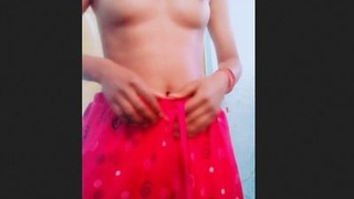 Indian girlfriend reveals her large breasts and intimate area