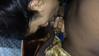Indian girl's first time giving a blowjob