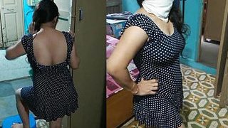 Hot Indian auntie's seductive poses in revealing dress